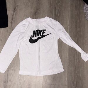 Nike White Long-Sleeve Tee with Black Swoosh Logo